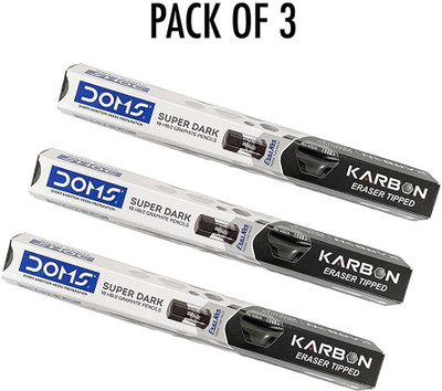 DOMS Karbon Eraser Tipped - 30 Pencils + 1 Eraser Sharpener Pencil(Set of 3, Black)