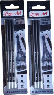 Artline LOVE -ART CHARCOAL PENCIL| SET OF 2 PACK|3 SHADES|SOFT, MEDIUM,HARD Pencil(Set of 2, Black)