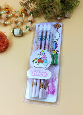 Preili's BTS Purple with Green Pencil Print with Eraser and sharpener - Pack of 24Pc Pencil(Set of 2, Purple, Green)
