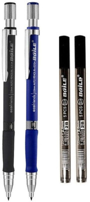 Definite Art 2Pcs 2.0mm 2B Silver Color Mechanical Pencil with 10 Lead Refill (Sharpener in The Cap) Pencil(Silver)