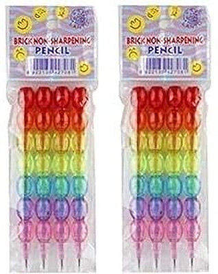 SUNRISE TRADING Toyshala for Kids Rainbow Color Brick Non-Sharpening Stack Pencil Set for Kids 4 Pencil(Set of 8, Multicolor)