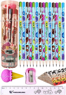 FunBlast Stylish Pencils Stationary Kit – Cartoon Pencil Set with Sharpener And Eraser Pencil(Set of 1, Multicolor)