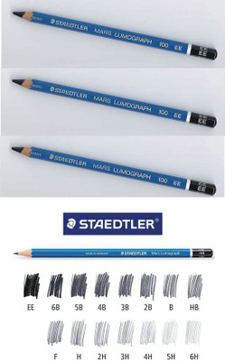 STAEDTLER Mars Lumograph Drawing Pencil EE for Design and Drafting - Pack of 3 Pencils value pack Pencil(Set of 3, Grey)