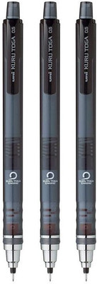 uni-ball Kurutoga M5-450T 0.5mm, Built in Eraser with Lead (Black Body) Pencil(Set of 3, Black)