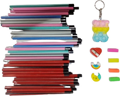 Posshe 20 HEXA pencil 10 Tringle pencil 4 Toy eraser 2 cartoon eraser 1 Dil Sharpener Pencil(Set of 37, Multicolor)