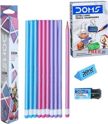 DOMS Zoom Triangle Pencils pack of 100 (20 pcs long point sharpener free) Pencil(Set of 100, Regular)