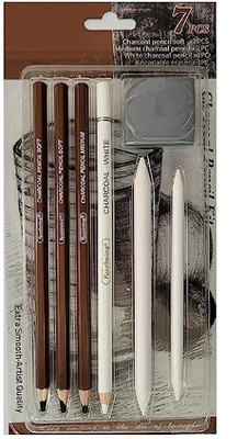 DEZIINE Art Charcoal Pencil Kit with Blending Stumps 8 PCS Pencil(Set of 1, Black and White)