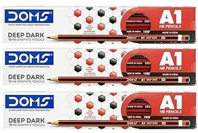 DOMS A1 Deep Dark HB Graphite Pencil 30 Pic Include Eraser & Sharpner Pencil(Set of 3, Black)