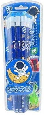 EcoCrafts Astronaut Stationery Set of 12 HB Pencils, Sharpener, Eraser & Pencil Cap Pencil(Set of 1, Blue)