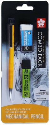 sakuraa Mechanical Pencil Starter set with lead refill and foam eraser (2B,0.3) Pencil(Set of 1, Yellow COMBO PACK)