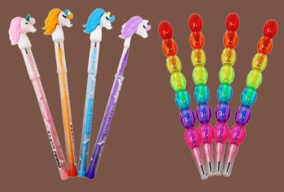 PARIVRIT Designer Multicolor Pencils Set For Girls (4 Moti Pencil, 4 Unicorn Pencil ) Pencil(Set of 8, Multicolor)
