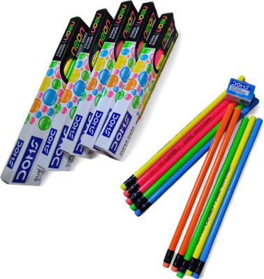 Shama EXTRA DARK DOMS Neon Eraser Tipped Super Dark HB/2 Graphite Pencil Pencil(Set of 5, Multicolor)