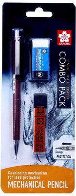 SAKURA Point Mechanical Pencil Starter set with lead refill and eraser 0.5mm-HB Pencil(Set of 1, Red)