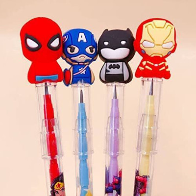 YEF Cute Avenger Theme Bullet Pencils Lead Nib Push Pencils Non-Sharpening Pencil(Set of 4, Multiclour)