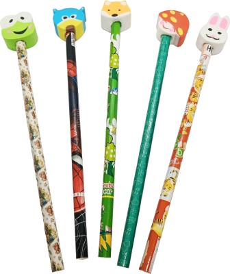 Citrine Cartoon Design Pencil With Replaceable Eraser on Top Pencil(Set of 5, Multicolor)