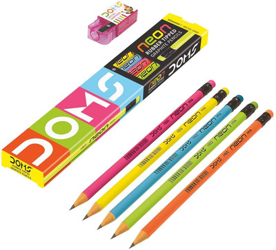 DOMS Neon Rubber Tipped HB/2 Graphite Pencil (Pack of 50) Pencil(Set of 5, Multicolor)