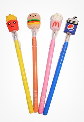 YEF Cute Food Emoji Theme Bullet Pencils Lead Nib Push Pencils Non-Sharpening Pencil(Set of 4, Multiclour)