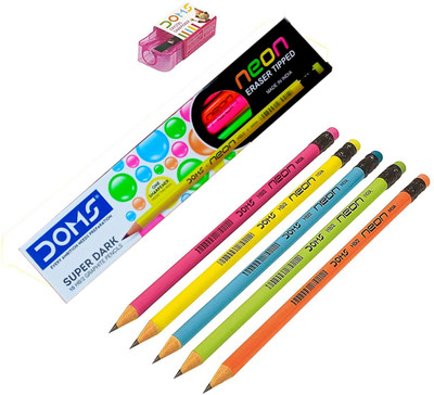 celonix CelonixDoms Neon Eraser Tips Graphite Pencils ( Pack of 5 , 50Nos) Pencil(Black)