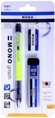 Tombow Mono Graph Mechanical Pencil 0.3mm, with Lead and Eraser- Value Pack, Pencil(Set of 1, NEON YELLOW)