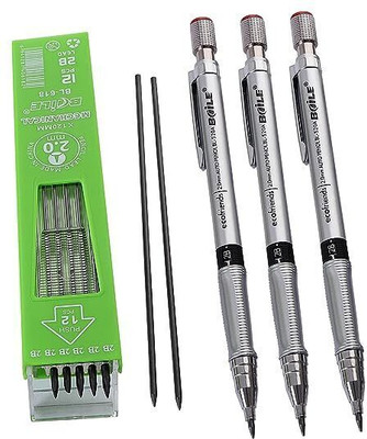 fixer 2.0mm Mechanical Auto Pencil with sharpner rear end + Lead Box (5 Leads) Pencil(Set of 3, Multicolor)