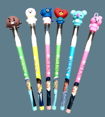 NAVDEEP COLLECTION Pack of 6 BTS Theme Topper Push Lead Bullet Pencils Pencil(Set of 6, Multicolor)