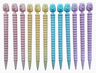 Gold Leaf 0.7mm Cute Kawaii Polar Bear Mechanical Pencil Soft Grip Pencil(Set of 12, Pink, Yellow, Light Blue, Purple)