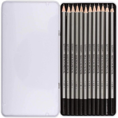 KRYTONE Worison Professional Drawing Sketching Pencil Set 12 Graphite Pencils Metal Box Pencil(Black)