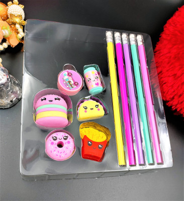 Paper Bear Junk Food HB Pencil, Sharpener and BTS character Eraser Set Pencil(Multicolor)