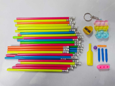 Posshe Flora 25 pencil 1 Pop It Key Chain 1 Cricket Eraser 1 Heart Sharpener Combo Pencil(Set of 28, Multicolor)