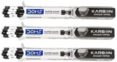 DOMS Karbon Eraser-Tipped Super Dark Pencils Pack of 30 Extra Dark Graphite Pencil(Set of 3, Multicolor)