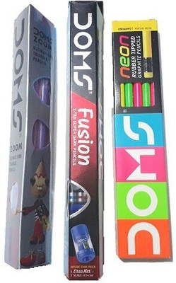DOMS FUSION PENCIL+DOMS ZOOM +DOMS NEON EXTRA DARK PENCIL SET (PACK OF 3 ) Pencil(Set of 3, Multicolor)