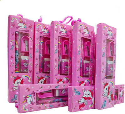 YEF Pack of 6 Cute Unicorn Theme 2 Pencil 1 Scale and 1 Sharpener 1 Erasers Pencil(Set of 6, Multiclour)