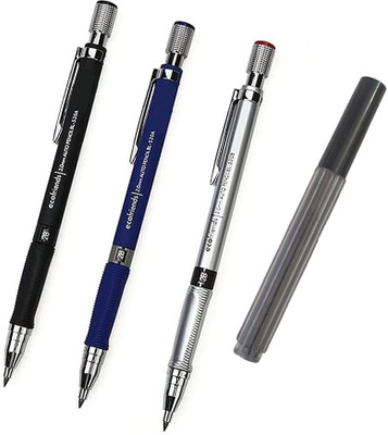 apcatio 3pc Multicolored 2B Mechanical Pencil Set and 8 Black 2.0mm Leads in Case Pencil(Set of 3, Blue)