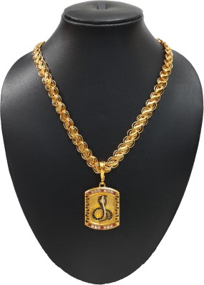 Aviate Gold Plated chain with Pendant For Men and Boys Goga Snake SQUARE & koyali chain Gold-plated Diamond Alloy Pendant Set