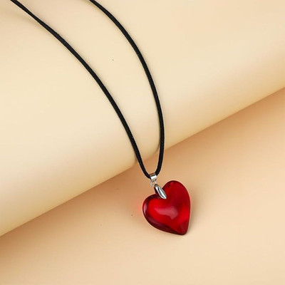 Astrootalk Heart Pendant Necklace Goth Black Chain Heart Necklace Glass Pendant