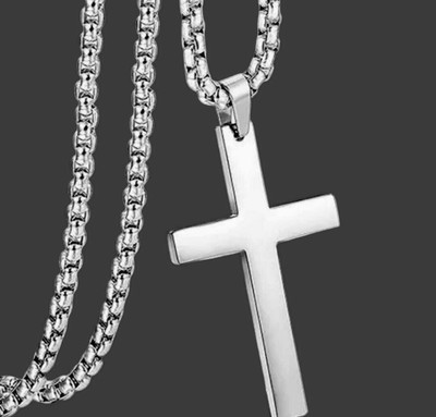 Royce Silver Plated Jesus Cross Pendant with Stainless Steel Chain for Men and Boys Silver Stainless Steel Pendant