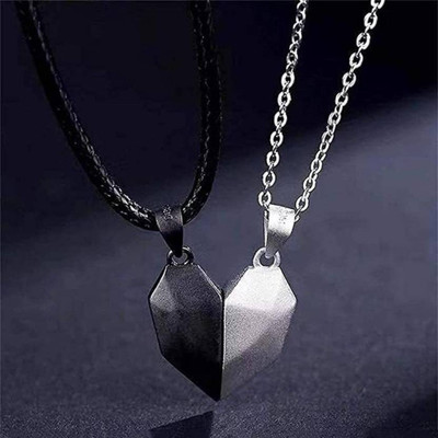 Syfer Valentine day 2Pcs Heart Couples Magnetic Necklace for Couples Silver Stainless Steel Pendant