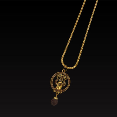 Guruji Imitation Company Shiva Om Trishul Damru Pendant Chain Pack of 1- Golden Gold-plated Brass, Alloy Pendant Set