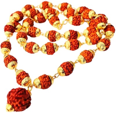 Banke Collection Religious Jewellery Rudraksha Mala with Golden Cap for Unisex Gold-plated Beads Brass, Alloy Locket