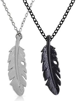 BigWheels Set Of 2 CMB8073-05 Leaf Plume Feather/Pankh Tail Locket Pendant Necklace Chain Stainless Steel
