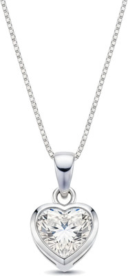 Parnika White CZ Solitaire Heart Design Hallmark Pure 92.5 Sterling Silver Cubic Zirconia Sterling Silver Pendant
