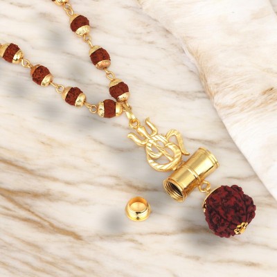 mahi OM Trishul and Shiva Damru with 24 Inch Rudraksh Mala Gold-plated Alloy Pendant