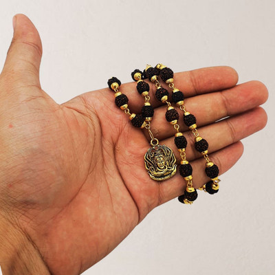 Kuttumb Gems & Jewels Mahakal Shivji Natural Himalaya Beads Simple Mala Original Gold-plated Beads Brass, Wood Pendant Set