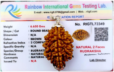 PRIYANSHU NAVRATN Lab Certified Natural 2 Mukhi Rudraksha Locket 2 Face Rudraksha Pendant Beads Silver Beads Wood Pendant