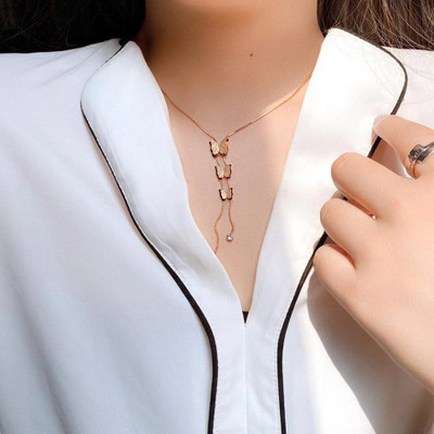 MYKI long Butterfly Layered Necklace For Women & Girls Copper Cubic Zirconia Stainless Steel Pendant