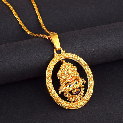 morir Gold Plated Brass Khatu Shyam Ji Special Meenakari Face Rope Chain Pendant Gold-plated Brass Pendant