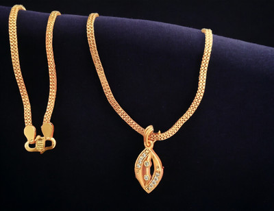 DIVS FASHION UNIQUE DESIGN PENDANT WITH CHAIN Gold-plated Diamond Brass Pendant Set