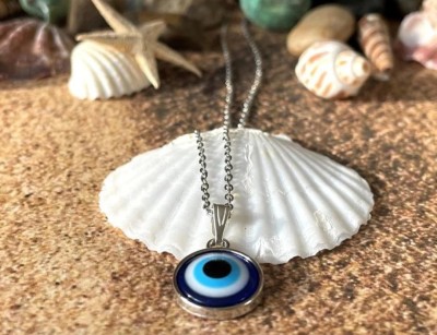 Sunshine Creations Evil Eye Pendant with Chain Daily Wear for Women and Girls Silver Brass Pendant