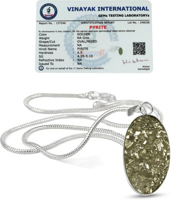 REIKI CRYSTAL PRODUCTS Certified Natural Pyrite Oval Shape Pendant/Locket with Chain for Unisex Crystal Stone Pendant