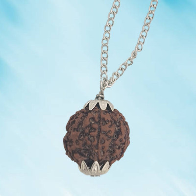 Fine Creation 5 mukhi Rudraksha pendant| natural & Certified | for unisex Silver Beads Brass, Wood Pendant